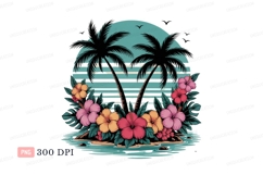Tropical island paradise with palm trees and hibiscus flower Product Image 1