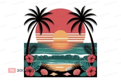 Tropical sunset ocean waves palm trees image Product Image 1