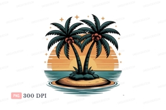 Tropical island palm trees sunset ocean C L I P A R T Product Image 1
