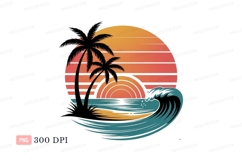 Sunset ocean wave palm trees image Product Image 1