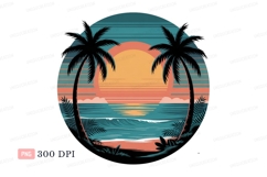Sunset palm trees ocean wave C L I P A R T image Product Image 1