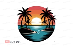 Tropical sunset ocean palm trees C L I P A R T image Product Image 1