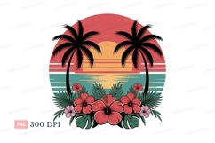 Tropical sunset palms hibiscus ocean C L I P A R T Product Image 1