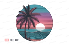 Palm tree ocean sunset C L I P A R T retro Product Image 1
