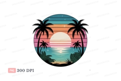 Tropical sunset ocean palms retro Product Image 1