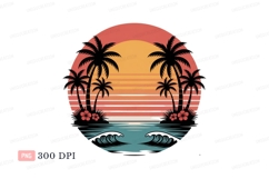 Tropical sunset ocean waves palm trees C L I P A R T Product Image 1