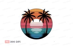 Sunset palms ocean reflection C L I P A R T retro Product Image 1