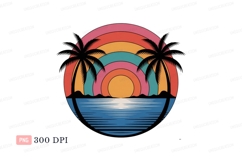 Sunset ocean palms retro design CLIPART Product Image 1