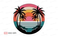 Sunset palms ocean waves C L I P A R T trees Product Image 1