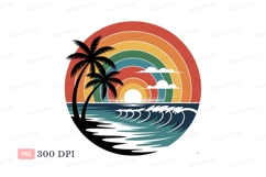 Retro rainbow sunset beach palm trees CLIPART Product Image 1