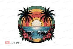 Tropical sunset ocean waves palm trees C L I P A R T Product Image 1