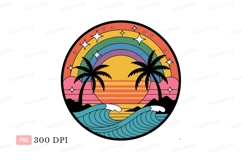 Tropical sunset rainbow ocean waves C L I P A R T palm Product Image 1