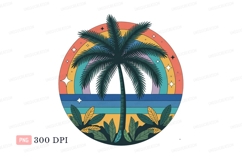 Tropical palm tree rainbow ocean C L I P A R T waves Product Image 1