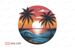 Sunset ocean wave palm trees image Product Image 1