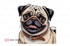 Happy pug dog wearing collar animal canine Product Image 1