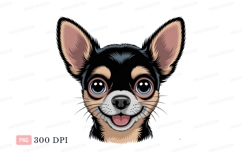 Black tan chihuahua cartoon portrait image Product Image 1