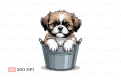 Fluffy puppy in bucket animal cute Product Image 1