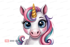 Adorable unicorn with rainbow mane and golden horn Product Image 1