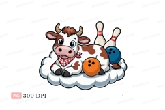 Cute cow with bowling balls and pins cartoon Product Image 1