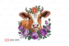 Brown cow adorned with flowers white orange Product Image 1