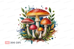 Red orange mushrooms with green leaves image Product Image 1