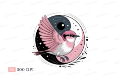 Pink bird moon stars C L I P A R T night Product Image 1