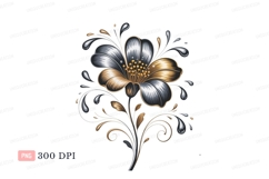 Ornate metallic flower with swirling accents gold silver Product Image 1