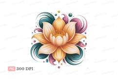 Golden lotus with teal pink swirls CLIPART flower Product Image 1