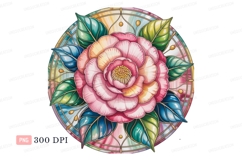 Pink flower mandala with leaves yellow green Product Image 1