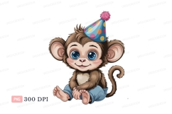Cute monkey wearing party hat baby animal Product Image 1