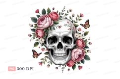 Skull flowers butterflies C L I P A R T pink green Product Image 1