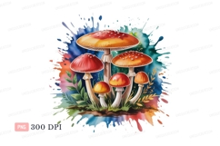Red orange mushrooms watercolor splashes white green Product Image 1