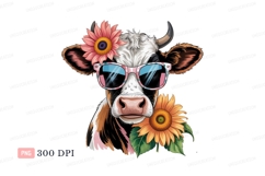 Cool cow wearing sunglasses and flowers sunflower pink Product Image 1
