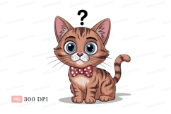 Curious tabby cat with blue eyes and red bow tie image Product Image 1