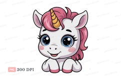 Cute unicorn with pink mane and blue eyes clipart fantasy Product Image 1