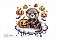 Cute otter wearing hoodie surrounded by pumpkins halloween Product Image 1