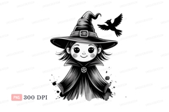 Cute witch and bird C L I P A R T cloak pentagram Product Image 1