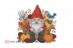 Autumn gnome with pumpkins and bird CLIPART fall Product Image 1