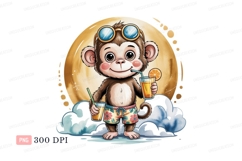 Cute monkey enjoying summer drinks clipart orange Product Image 1