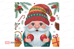 Cheerful gnome holding ornaments festive hat christmas Product Image 1