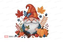 Autumn gnome with butterfly and pumpkin leaves Product Image 1