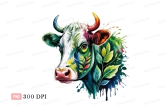 Colorful cow with foliage leaves horns Product Image 1