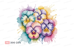Watercolor pansies vibrant floral splashes CLIPART Product Image 1