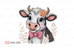 Adorable cow with flower and bow animal cartoon Product Image 1