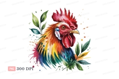 Colorful rooster with foliage C L I P A R T bird poultry Product Image 1