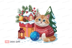 Orange cat festive sweater blue Product Image 1