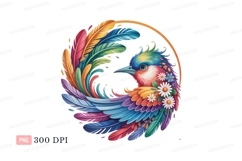 Colorful feathered bird with flowers CLIPART feathers Product Image 1