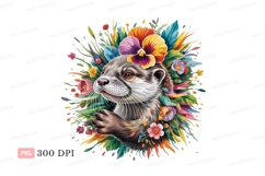 Ferret surrounded by vibrant flora flowers leaves Product Image 1