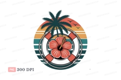 Tropical palm flower life preserver sunset C L I P A R T Product Image 1