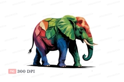 Colorful elephant with leaves green blue Product Image 1